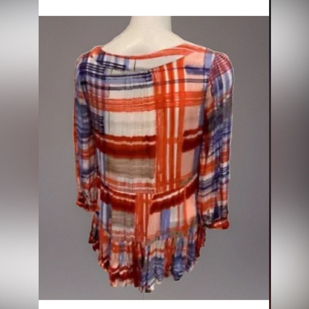Maeve anthropologie Red and Blue Striped /plaid Blouse small rayon - Picture 5 of 9